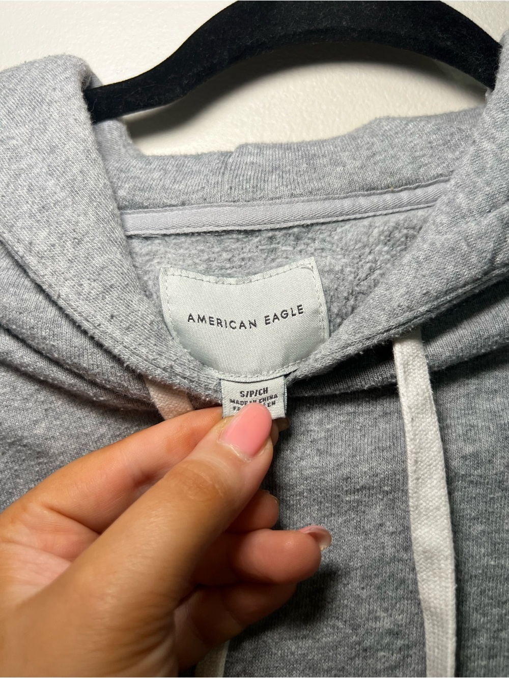 American Eagle Cropped Grey Hoodie with Striped Sleeves - Picture 4 of 5